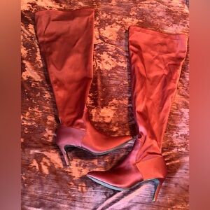 Over the knee extra wide calf boots wine colored satin 8.5 wide width plus size
